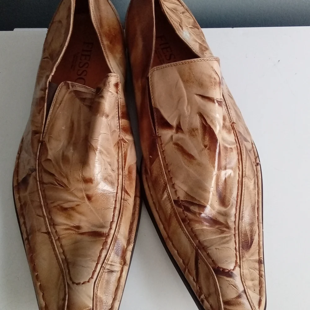 Fiesso by Aurelio Garcia Tan Textured Leather Pointed Toe Slip On‎ Loafers Mens